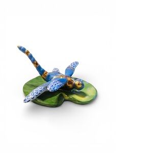 HEREND Hungary PORCELAIN Dragonfly On Lily Pad 24K Gold Accents Signed W/Tags